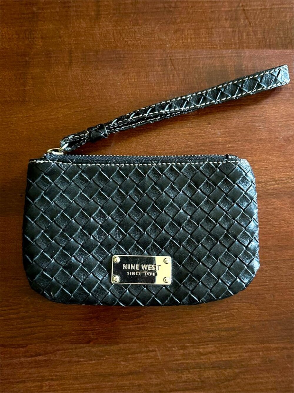 Nine West Woven Faux Leather Black Coin Purse Wristlet
